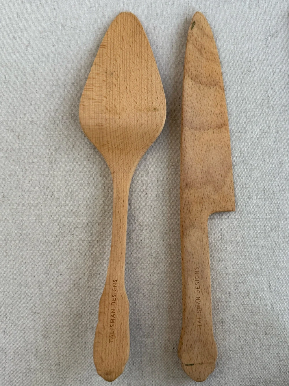Anthropologie Talisman Designs Wood Cake Knife & Server Set Vintage Style